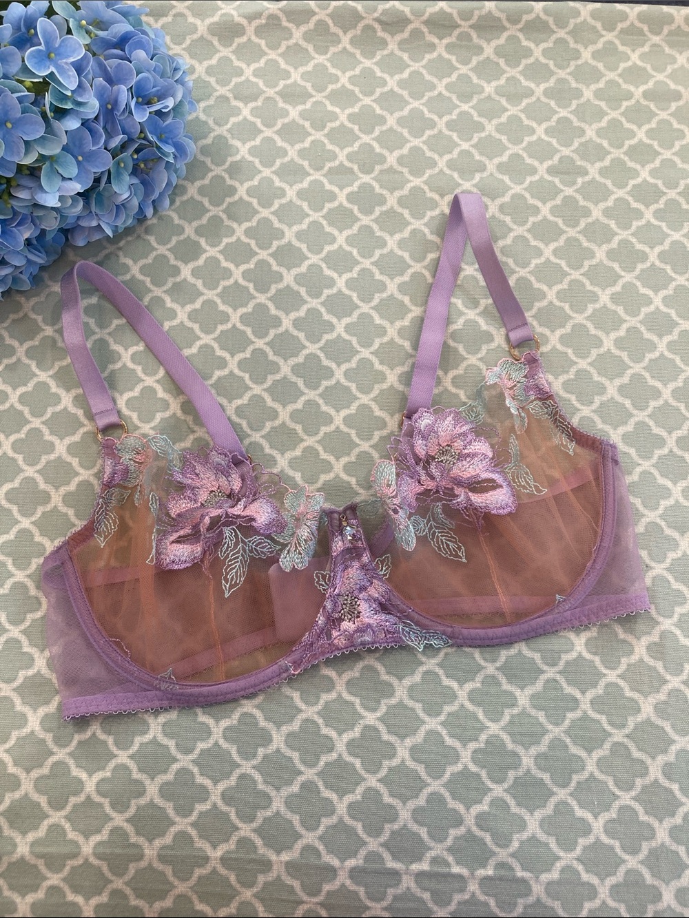 Honey Birdette Christine Unicorn Purple Embroidered Bra 38F